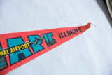 Vintage Chicago O'Hare felt pennant showing red, teal 'ARE ILLINOIS', airplane, tower.