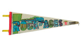 Vintage Rock of Aces felt pennant with vibrant blue, green, red Barre Vermont graphics.