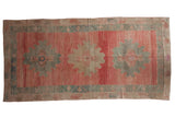 Distressed Oushak runner, triple scalloped medallions on abrash dusty blush field and oxidized silver borders.
