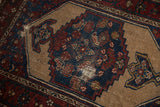 Vintage Fine Hamadan rug with isolated foundation showing through, in indigo and madder root.