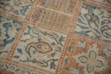 Evenly worn texture showing the knot heads of a Bakhtiari design carpet in terra cotta and blue.