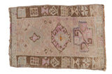Vintage distressed Kars rug mat with an asymmetric triple medallion in mauve, coffee brown, and ivory.