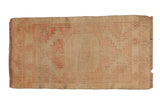 Vintage Distressed Oushak rug mat, faded rose medallion, pale gold field, 1'8