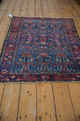 Vintage Lilihan rug's finely woven germinating blossom motif, white fringe, and brick red border.