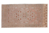 Hand-knotted vintage distressed Oushak rug, ivory and seafoam floral medallion, 1'10