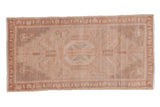 Distressed vintage Oushak rug, octagonal tree of life medallion, vine border, muted tones, 1'7