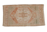 Vintage Distressed Oushak rug mat with soft medallion, muted beige, seafoam, and copper colors.