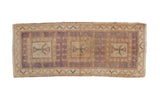 Distressed Oushak mat, triple tree of life medallions in lavender, beige, turquoise, 1'4