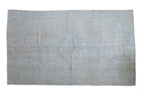Vintage distressed Oushak carpet, worn texture, muted ivory, beige, seafoam green, 5'1