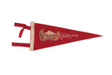 1940s vintage red felt Portland Oregon souvenir pennant featuring Mount Hood, 12x5 inches.