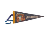 Vintage Boulder Dam Felt Flag featuring iconic dam graphic in dark blue, yellow, and brown.