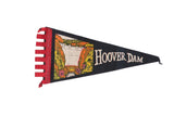 Vintage Hoover Dam felt flag, black, with red serrated edge and colorful dam graphic, 8x4.