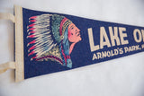 Vintage felt pennant, detail of Native American headdress and cream hanging loops.