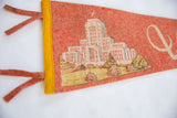 Yellow felt binding, rustic orange ties, and City Hall graphic on vintage Vancouver pennant.
