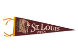 Vintage St Louis Missouri felt pennant, burgundy with yellow trim and Native American chief.