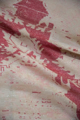 Distressed vintage Oushak rug runner with worn pale red and ivory pile showing foundation.