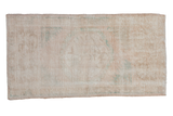 Distressed Oushak runner with faded ivory, beige, seafoam floral medallion, 2'3
