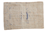 Distressed vintage Oushak rug, ivory and sand with faded cobalt blue vinery, soft worn texture, 3' x 4'4