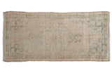 Distressed vintage Turkish Oushak runner, faded ivory, beige, seafoam medallion and palmettes, 1'11