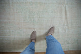Distressed, hand-knotted pile of a vintage Oushak rug worn to the knot heads.