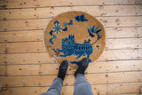 Detailed blue floral cloudband motifs and elaborate contour on an antique Peking rug.