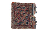 Antique Afshar rug mat, ivory starburst lattice with terra cotta and navy. Tattered kilim. 1'5