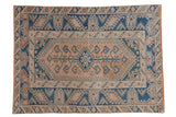Distressed Vintage Melas rug, indigo blue and pale coffee brown, with botanical medallion, 4'1
