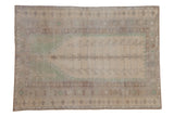 Distressed Oushak rug with tree of life prayer mehrab, seafoam green and ivory, 4x6.