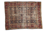 Northwest Persian rug, sprawling boteh floral, navy, red, sand, worn low pile, 4'6