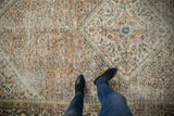 Decorative distressed Hamadan carpet with worn Herati pattern in ivory, beige, and seafoam green.