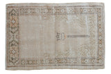 Distressed vintage Oushak rug with ivory and sand prayer lantern design, 2'3