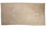 Vintage Distressed Oushak rug runner, faded medallion, awesome abrashes, ivory, and pale tones, 5'7