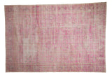 Distressed vintage Sivas carpet with vibrant fuchsia and ivory allover floral design, 7'3