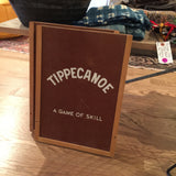 Vintage Brio 1950s Tippecanoe game board, brown wood with white text.