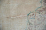 Vintage Distressed Oushak rug ivory pile with visible foundation wear and secured mending.