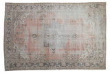 Distressed Sparta rug, central medallion, faded blush, blue, and coffee, 7'6