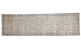 Hand-knotted Vintage Distressed Sparta runner, ivory field with cobalt blue floral palmettes.