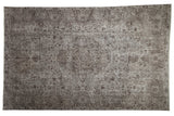 Vintage Distressed Overdyed Oushak carpet, silver, oxidized silver, chocolate brown Rococo medallion, 6'7