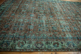 Vintage Distressed Oushak border detail, showing faded sea foam and copper vinery.