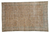 Distressed Vintage Turkish Sparta carpet, allover dusty gold scrolling vinery, muted florals, 5'7