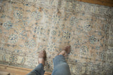 Traditional distressed Sparta runner, sand, ivory, navy blue, seafoam green floral palmettes.