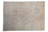 Distressed Oushak rug, faded floral palmettes in ivory, pale pink, sky blue, 3'9