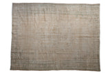 Distressed vintage Oushak rug, faded geometric medallion, muted beige and green tones, 6'4