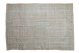 Decorative distressed Oushak carpet, faded medallion, floral designs in pale pink, beige, cream, 5'11
