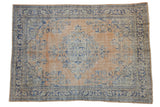 Hand knotted Turkish Oushak carpet, distressed apricot field and faded cobalt medallion, 6'9