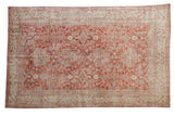 Vintage distressed Sivas carpet, brick red with faded antique ivory palmette design and geometric border, 6' x 9'7