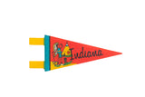 Vintage red Indiana felt flag featuring a Native American graphic with a teepee.