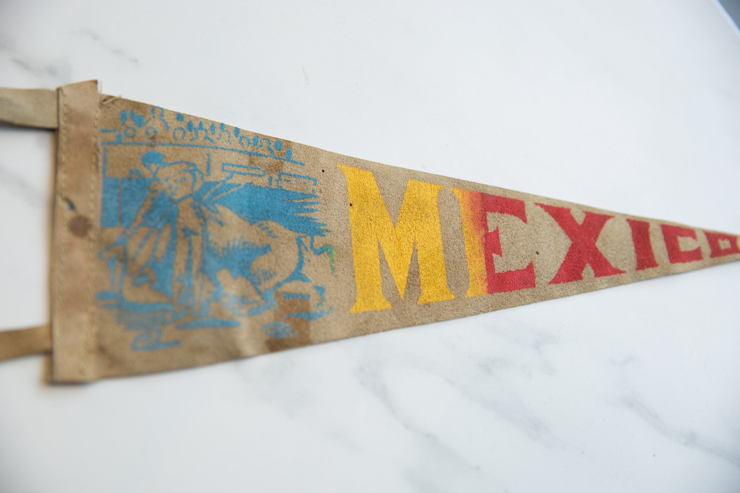 Vintage Mexico Suede Flag Pennant // ONH Item 9189 Image 1