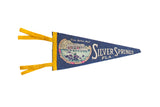 Vintage navy blue felt Silver Springs Florida pennant with Glass Bottom Boat graphic, 5x11 inches.
