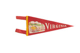 Vintage red felt Virginia pennant, horse and carriage graphic, rolling hills.
